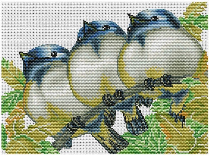 Cross Stitch Kits - 3 Little Fat Birds, 12.99"×10.24" (14ct) - ZY203 - The Vintage TeacupCross Stitch Kits