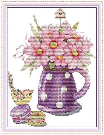 Cross Stitch Kits - Bird & Vase, Bird Embroidery 13.8"×17.3" - DA417 - The Vintage TeacupCross Stitch Kits