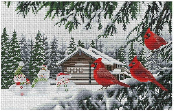 Cross Stitch Kits, Confrontation, Christmas Embroidery, Cardinals ZY202 - The Vintage TeacupCross Stitch Kits