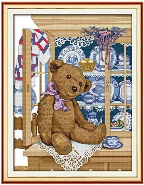 Cross Stitch Kits, Teddy Bear, Tea Cup Embroidery 20.5"×25.6" - K903 - The Vintage TeacupCross Stitch Kits