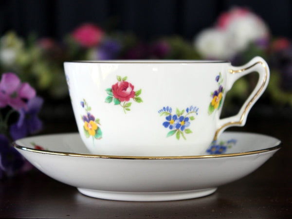 Crown Staffordshire Tea Cup, Floral Teacup and Saucer, Made in England -J - The Vintage TeacupTeacups