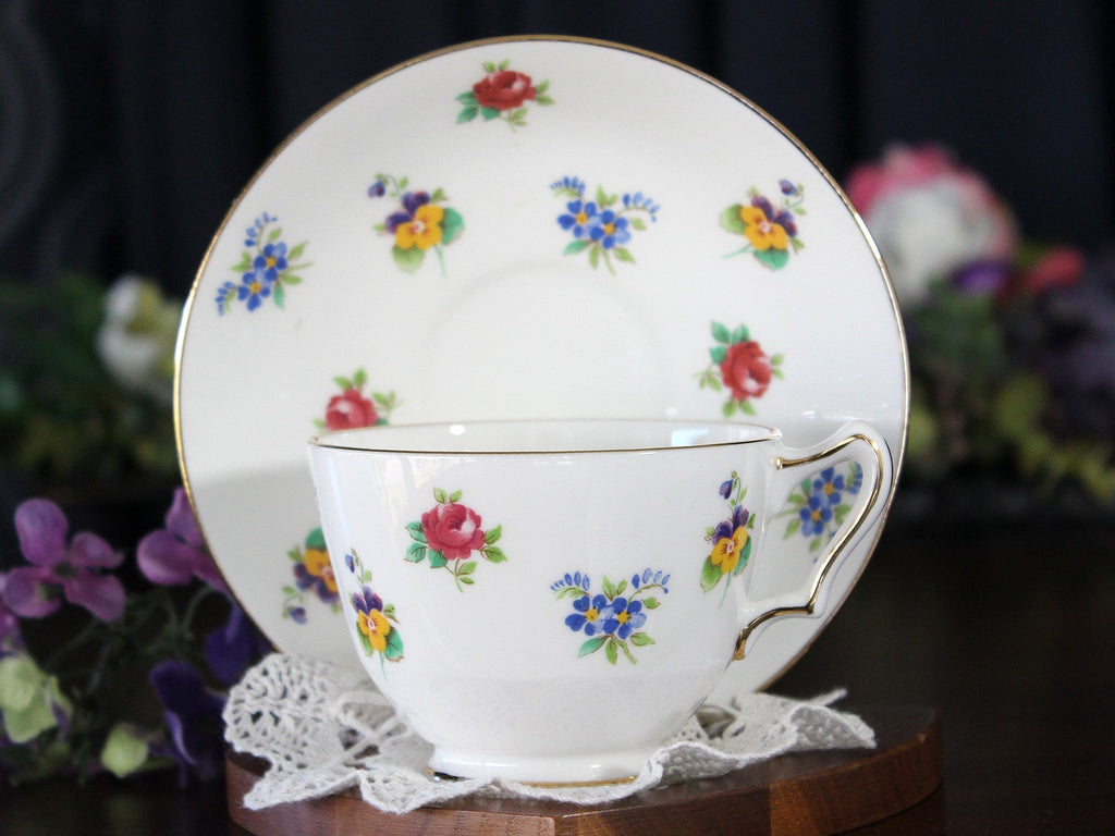 Crown Staffordshire Tea Cup, Floral Teacup and Saucer, Made in England -J - The Vintage TeacupTeacups