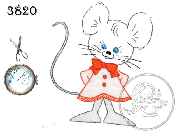 Cute Mice, Tea Towels, 3820, Aunt Martha's®, Vintage Embroidery, Transfer Pattern, Hot Iron Transfers, Uncut, Unopened Transfers - The Vintage TeacupHot Iron Transfers