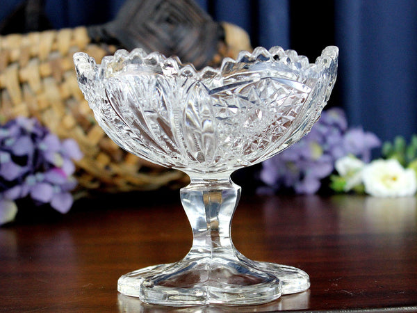 Daisy & Button Crystal, Pedestal Compote, Clear Cut Candy Dish 18212 - The Vintage TeacupAntique & Vintage