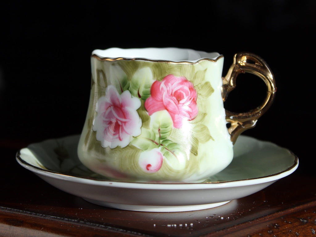 DAMAGED Lefton Heritage Demitasse Tea Cup - Demi Teacup and Saucer Made in Japan -J - The Vintage TeacupTeacups