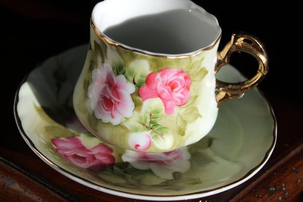 DAMAGED Lefton Heritage Demitasse Tea Cup - Demi Teacup and Saucer Made in Japan -J - The Vintage TeacupTeacups