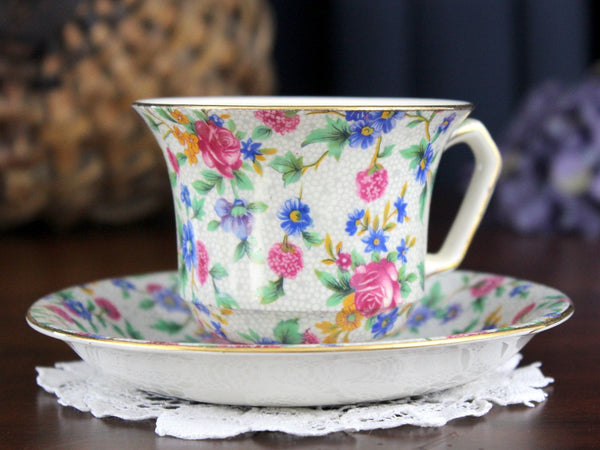 DAMAGED Royal Winton, Cup and Saucer, Grimwades Teacups, Old Cottage Chintz 18176 - The Vintage TeacupTeacups