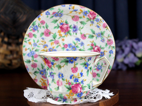 DAMAGED Royal Winton, Cup and Saucer, Grimwades Teacups, Old Cottage Chintz 18176 - The Vintage TeacupTeacups
