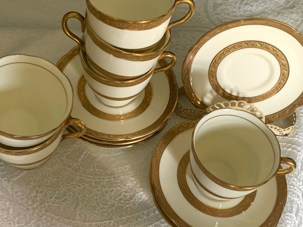 Marquise China Demitasse Cup and Saucer Heavy Gold Scrolling on White With  Courting Couple on Plate, 22K Gold Trim, Excellent Condition 