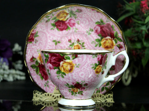 Dusky Pink Lace Teacup, Royal Albert, Bone China Tea Cup & Saucer, England -K - The Vintage TeacupTeacups
