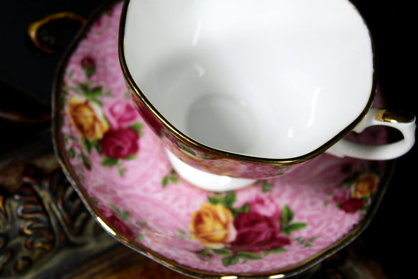 Dusky Pink Lace Teacup, Royal Albert, Bone China Tea Cup & Saucer, England -K - The Vintage TeacupTeacups