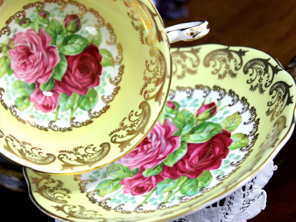 EB Foley, Cup & Saucer, Wide Mouth Teacup, Gorgeous Roses 18220 - The Vintage TeacupTeacups