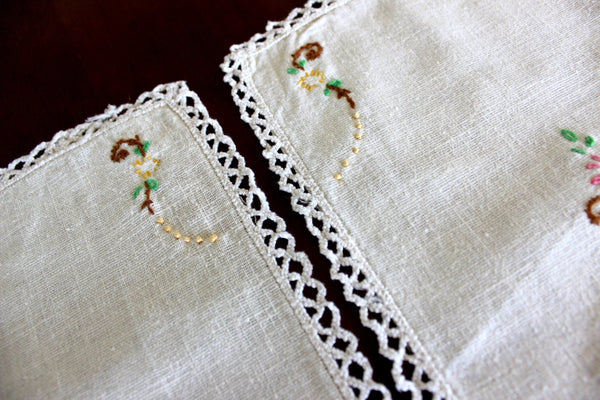 Embroidered Dresser Doilies, Duchess Set of 2, Vintage Table Linens 15699 - The Vintage TeacupDoilies