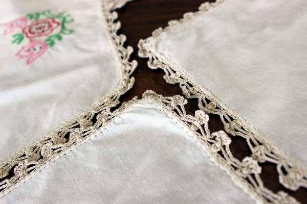 Embroidered Table Runners and Doilies, Light Ecru Linen Table Scarf Set, 13013 - The Vintage TeacupTable Runners