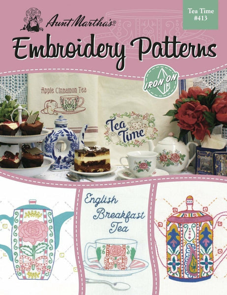 Embroidery Patterns Book, Aunt Martha's, Tea Time, Magazine, Hot Iron Transfers, Teacups and Teapots, Pattern Book 413 - The Vintage TeacupNeedlecraft Patterns