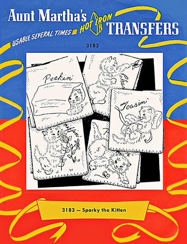 Embroidery Transfer Pattern, 3183 Sparky the Kitten, Aunt Martha's, Hot Iron - The Vintage TeacupHot Iron Transfers