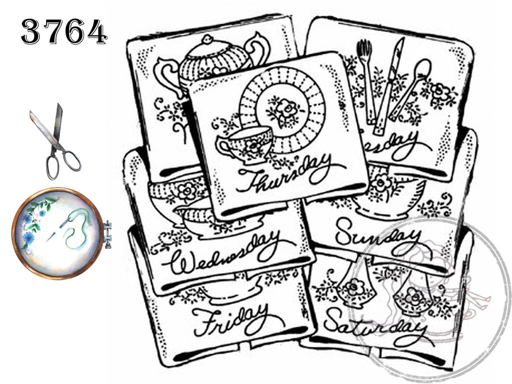Fine Chinaware, Transfer Pattern, Hot Iron Transfers, Aunt Martha's 3764, New Transfers, Teacups and Teapots, To Embroider - The Vintage TeacupHot Iron Transfers