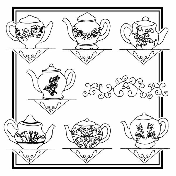 Floral Teapots, Hot Iron Transfers, For Embroidery, Textile Painting, Needlepoint, Wearable Art, Aunt Martha's, 3898 - The Vintage TeacupHot Iron Transfers