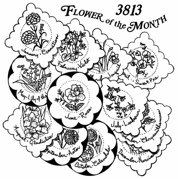 Flower of the Month, 3813, Aunt Martha's®, Vintage Embroidery, Transfer Pattern, Hot Iron Transfers, NEW Uncut, Unopened Transfers - The Vintage TeacupHot Iron Transfers