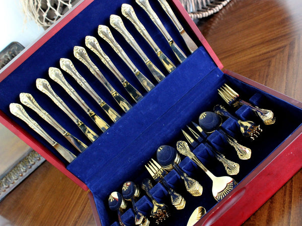 Goldtone Flatware, 60 Piece, Gold Tone Flat Ware Lot, Utensils, Vintage Cutlery 15411 - The Vintage TeacupAntique & Vintage