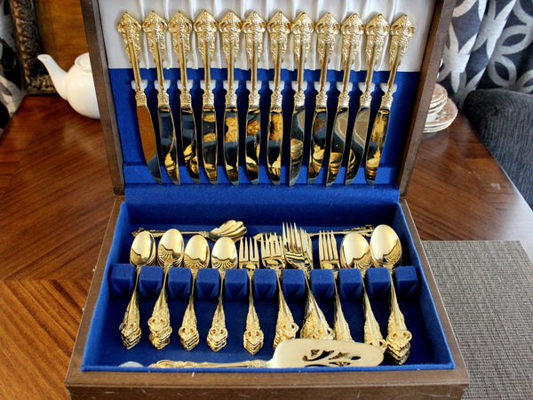 Goldtone Flatware, 75 Piece, Gold Tone Flat Ware Lot, Utensils, Vintage Cutlery 14285 - The Vintage TeacupAntique & Vintage