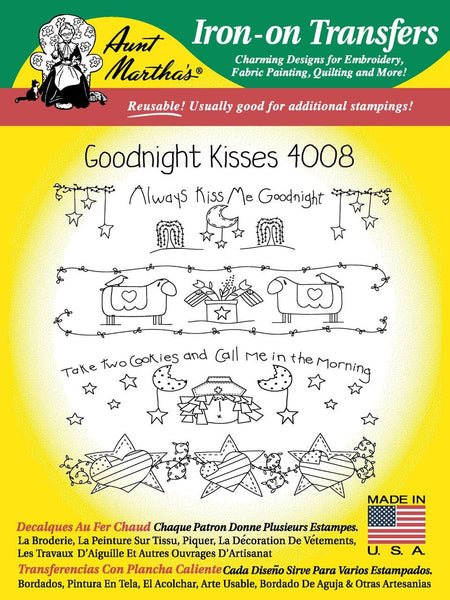 Goodnight Kisses, Primitive, Hot Iron Transfers, For Embroidery, Textile Painting, Needlepoint, Wearable Art, Aunt Martha's, 4008 - The Vintage TeacupHot Iron Transfers