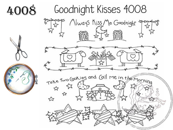 Goodnight Kisses, Primitive, Hot Iron Transfers, For Embroidery, Textile Painting, Needlepoint, Wearable Art, Aunt Martha's, 4008 - The Vintage TeacupHot Iron Transfers