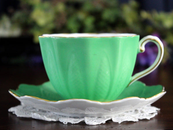 Green Paragon Teacup & Saucer, English Bone China Tea Cup 17860 - The Vintage TeacupTeacups
