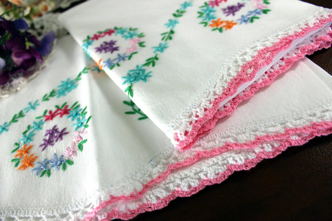 Handmade Pillowcases, Pillow Cases, White Cotton Pillow Case Pair, Embroidery & Crochet 16550 - The Vintage TeacupVintage Pillowcases
