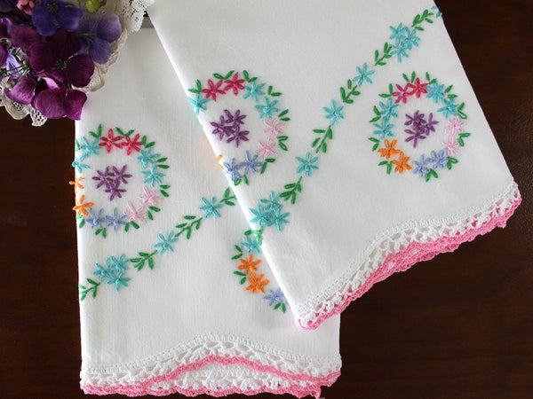 Handmade Pillowcases, Pillow Cases, White Cotton Pillow Case Pair, Embroidery & Crochet 16550 - The Vintage TeacupVintage Pillowcases