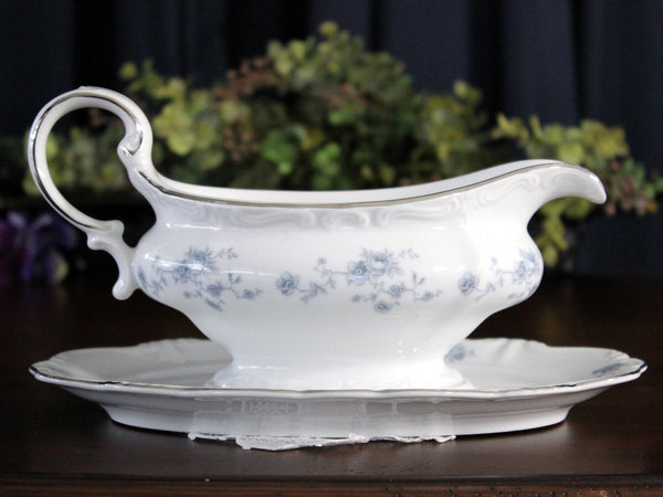 Haviland Blue Garland, Gravy Boat, Blue and White Roses 17777 - The Vintage TeacupAccessories