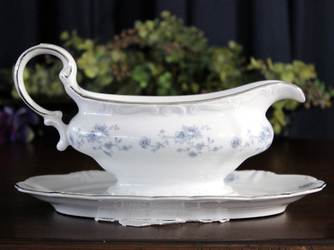 Haviland Blue Garland, Gravy Boat, Blue and White Roses 17777 - The Vintage TeacupAccessories