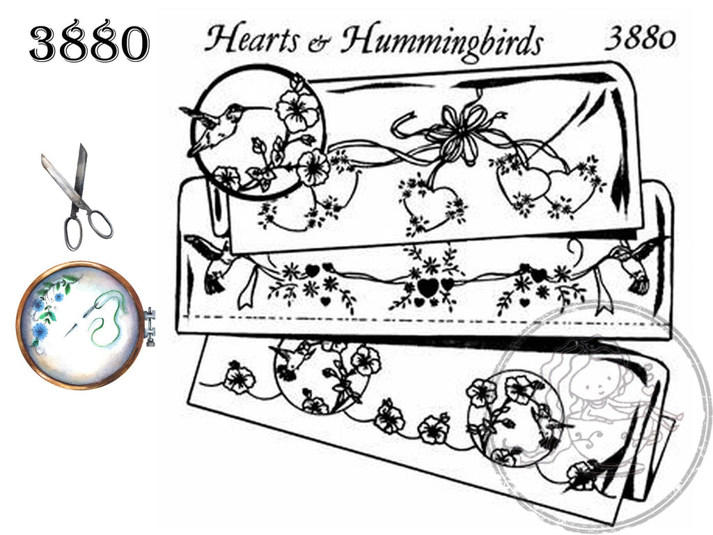 Hearts & Hummingbirds, Hot Iron Transfers, For Embroidery, Textile Painting, Needlepoint, Wearable Art, Aunt Martha's, 3880 - The Vintage TeacupHot Iron Transfers