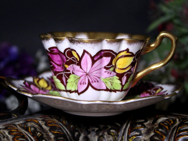 Heavily Decorated Teacup, Rosina Bone China Cup And Saucer, Made in England -J - The Vintage TeacupTeacups