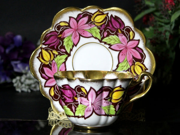 Heavily Decorated Teacup, Rosina Bone China Cup And Saucer, Made in England -J - The Vintage TeacupTeacups