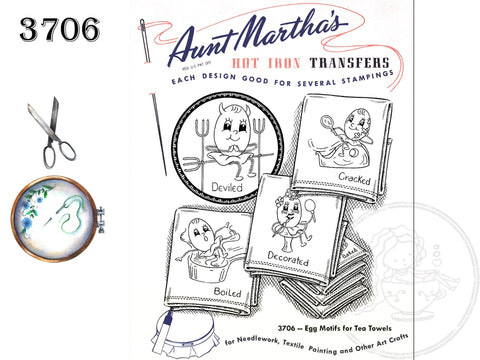 Hot Iron Transfers, For Embroidery, Textile Painting, Needlepoint, Wearable Art, Aunt Martha's, 3706, Egg Motifs for Tea Towels - The Vintage TeacupHot Iron Transfers