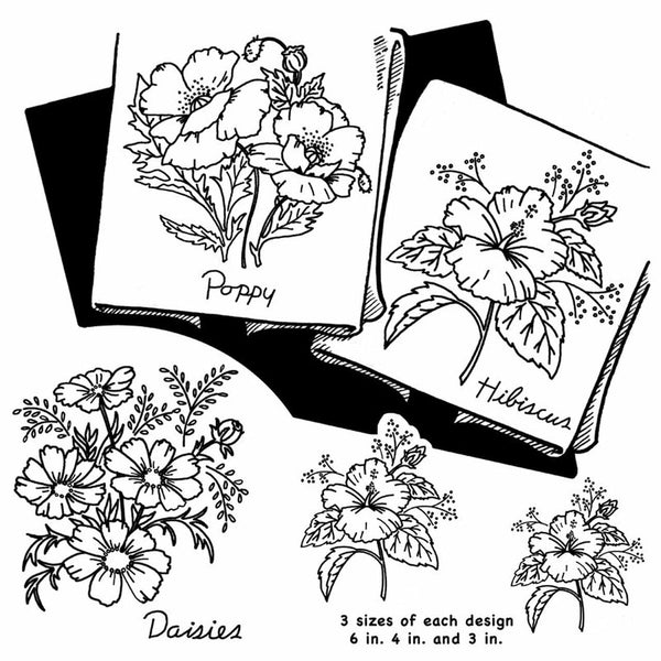 Hot Iron Transfers, Uncut, Unopened, Transfers for Embroidery, Aunt Martha's 3864, Hibiscus, Poppy & Daises, NEW Transfer Pattern - The Vintage TeacupHot Iron Transfers