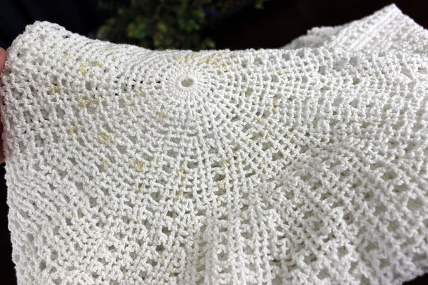 Filet Crocheted Table Topper, Small Tablecloth, Hand Made Table Cloth, White Handmade 17913
