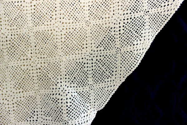 Rich Cream, Filet Crocheted Table Cloth, Small Handmade Tablecloth, Chunky Yarn, Hand Crochet 17740