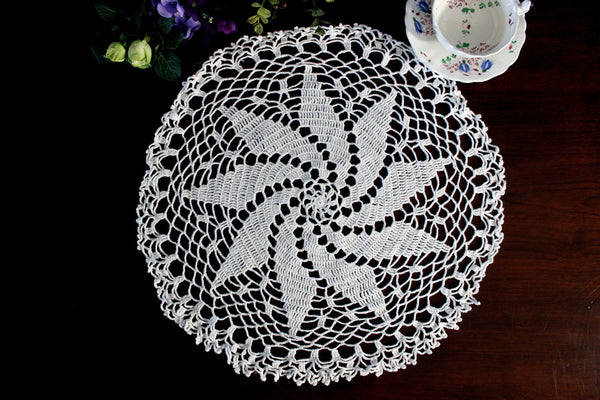 17 Inch Crochet Doily, or Centerpiece, Large White Doily, in Medium Weight Thread, Spiral Crocheted 17977
