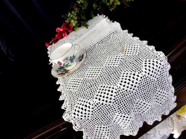 Filet Crocheted Runner, Crochet Table Scarf, Mantle Scarf, Table Runner, Hand Made 18072