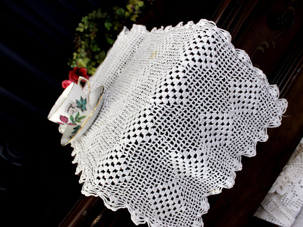 Filet Crocheted Runner, Crochet Table Scarf, Mantle Scarf, Table Runner, Hand Made 18072
