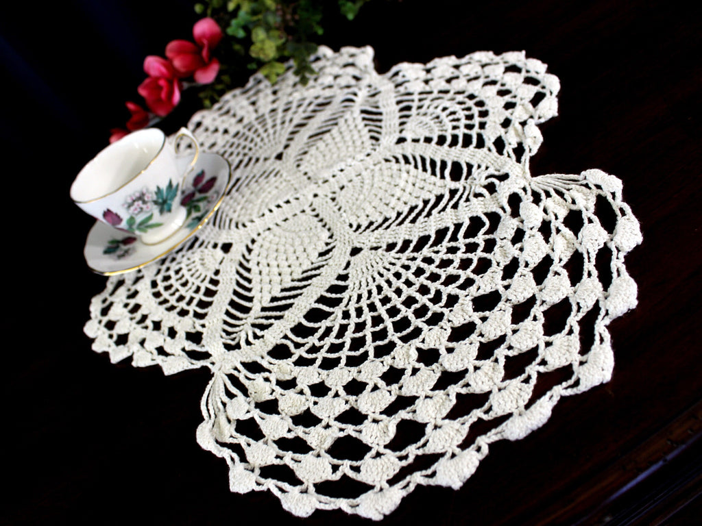 Short Crocheted Runner, Handmade Table Runner, Slightly Off White, Table Scarf, Vintage Doily, Crochet Centerpiece 18064