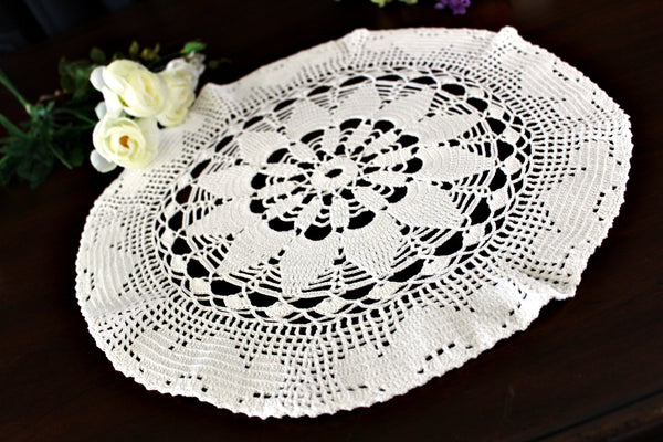 15 Inch Large Crochet Doily or Centerpiece in White, Medium Weight Thread, Hand Crocheted - 18146