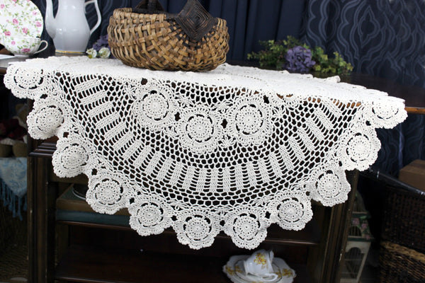 Ecru Crocheted Table Topper, Small Crocheted Tablecloth, Handmade Table Topper 18306
