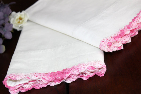 Dan River, Blank Pillowcases, Vintage Pillow Case Set, White Cotton, Pink Edging 18322