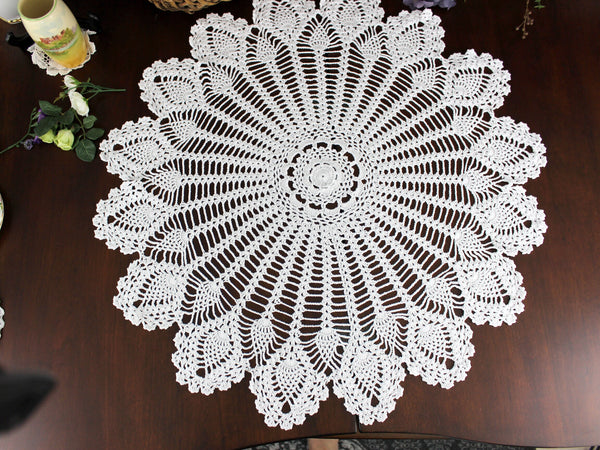 29 Inch Table Topper, Large Hand Made Crocheted, Pineapple Table Topper 18340