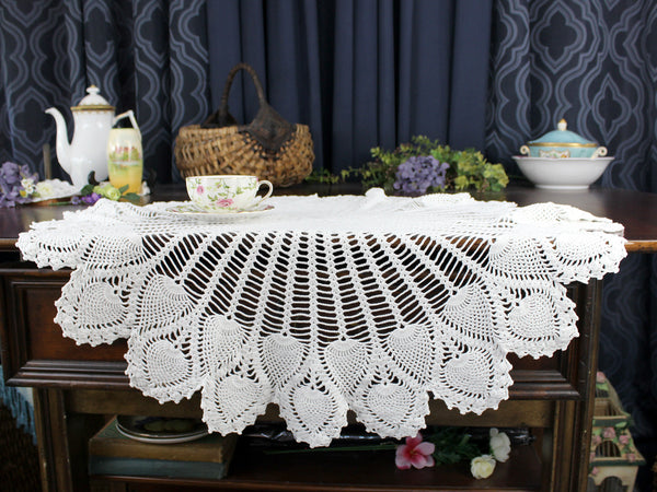 31 Inch Table Topper, Large Hand Made Crocheted, Pineapple Table Topper 18330