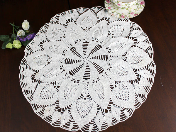 18 Inch Crochet Doily or Centerpiece in WHITE, Hand Crocheted, Pineapple Design 18344