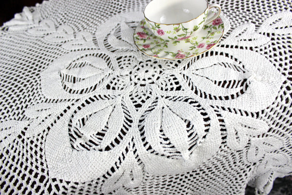 White Crocheted Table Topper, Small Crochet Tablecloth, Handmade Circular Doily 18345